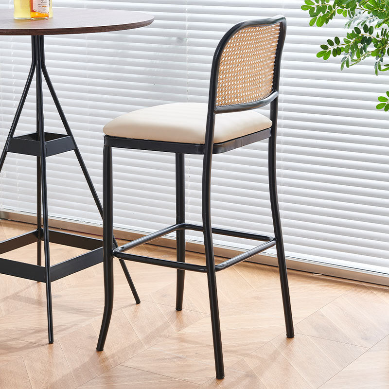 European Rattan Leather Iron Bar Stool