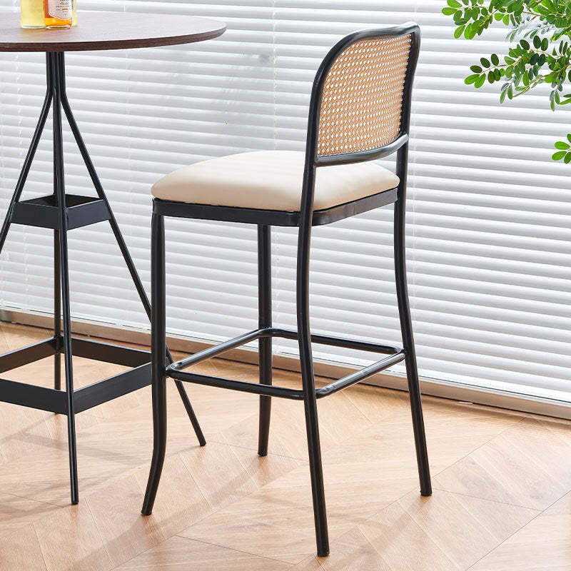 European Rattan Leather Iron Bar Stool