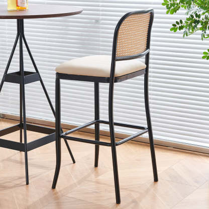 European Rattan Leather Iron Bar Stool