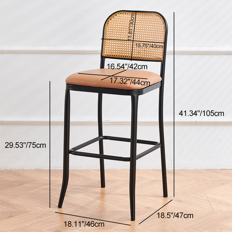 European Rattan Leather Iron Bar Stool — D