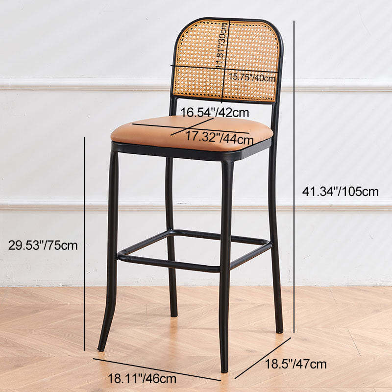 European Rattan Leather Iron Bar Stool — D