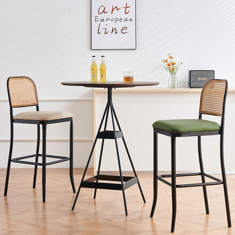 European Rattan Leather Iron Bar Stool — A