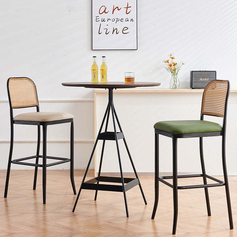 European Rattan Leather Iron Bar Stool — A