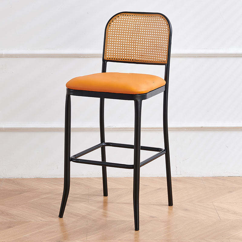 European Rattan Leather Iron Bar Stool