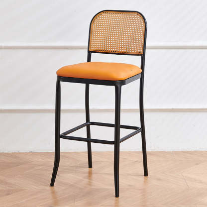 European Rattan Leather Iron Bar Stool