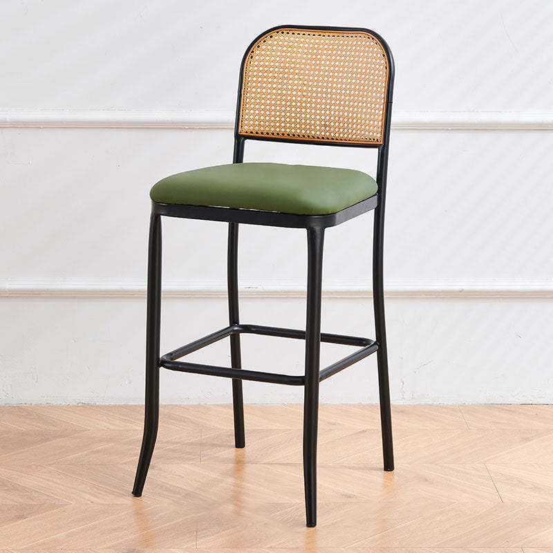 European Rattan Leather Iron Bar Stool