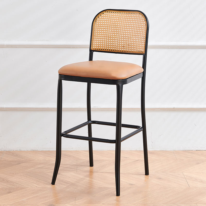 European Rattan Leather Iron Bar Stool