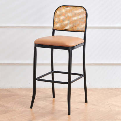 European Rattan Leather Iron Bar Stool