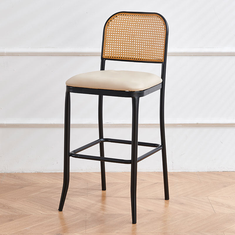 European Rattan Leather Iron Bar Stool