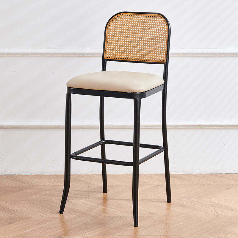 European Rattan Leather Iron Bar Stool