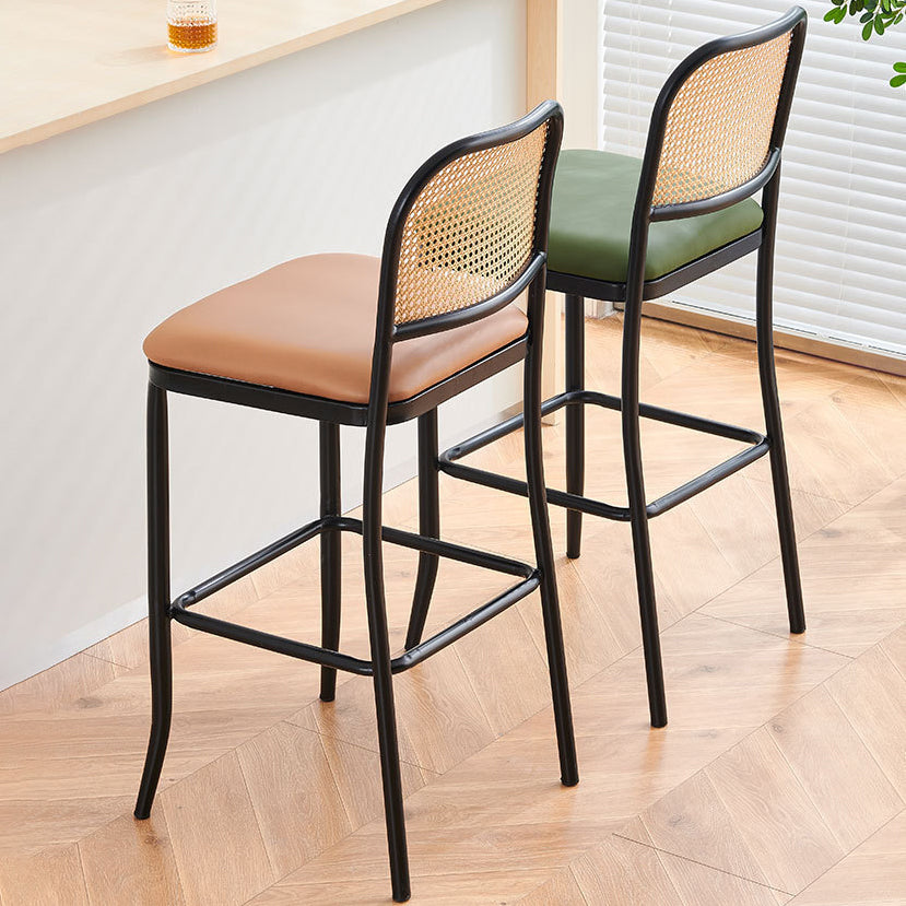 European Rattan Leather Iron Bar Stool — B