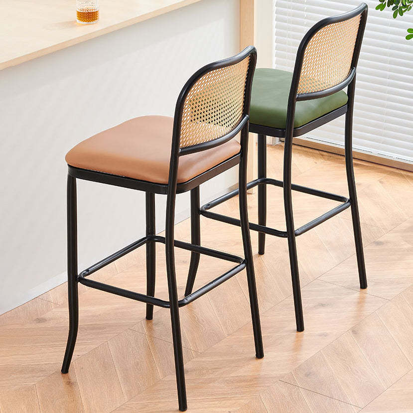European Rattan Leather Iron Bar Stool — B
