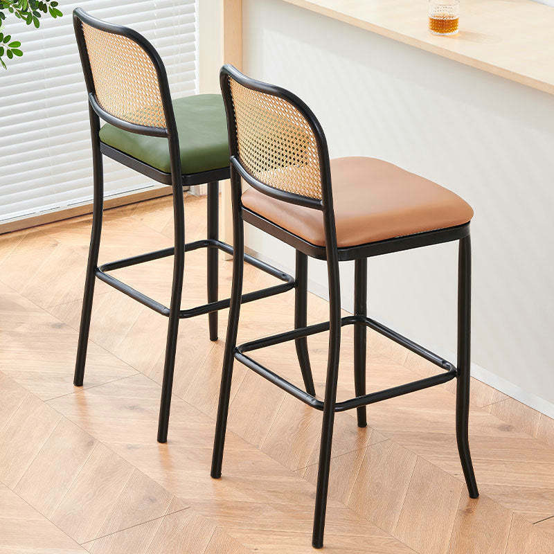 European Rattan Leather Iron Bar Stool — C