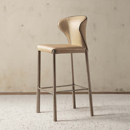 Modern Saddle Leather Steel Bar Stool