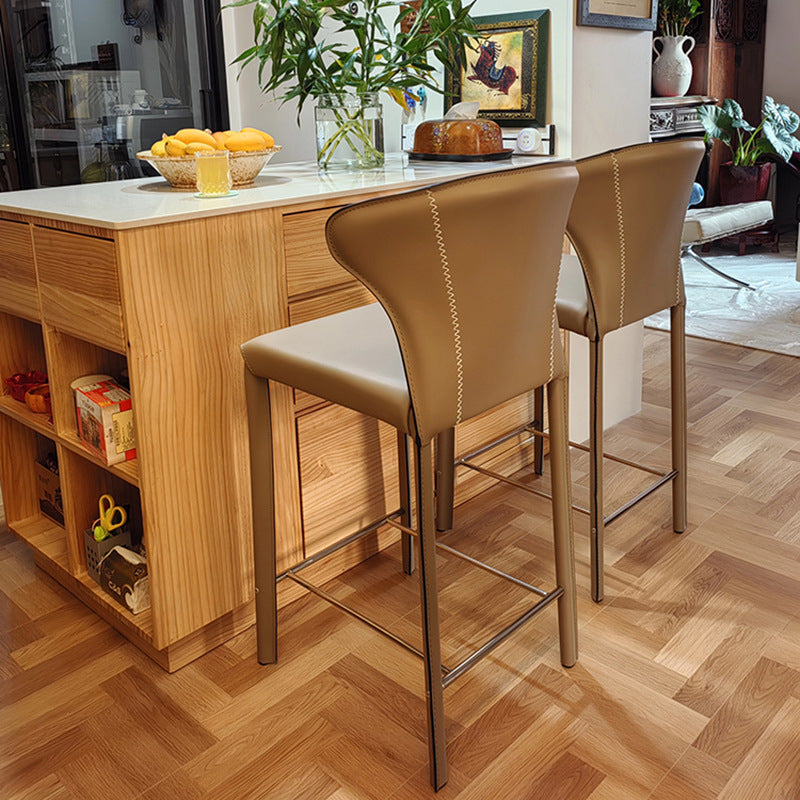Modern Saddle Leather Steel Bar Stool