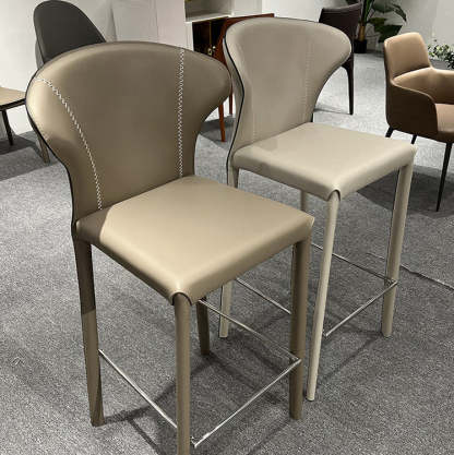 Modern Saddle Leather Steel Bar Stool