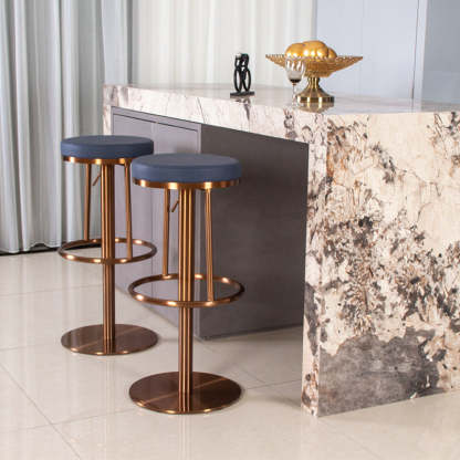 Modern Round Leather Steel Bar Stool — Titanium Gold