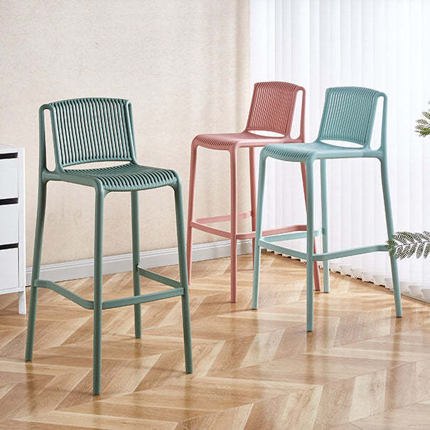 Minimalist Plastic Bar Stool with Backrest — Green