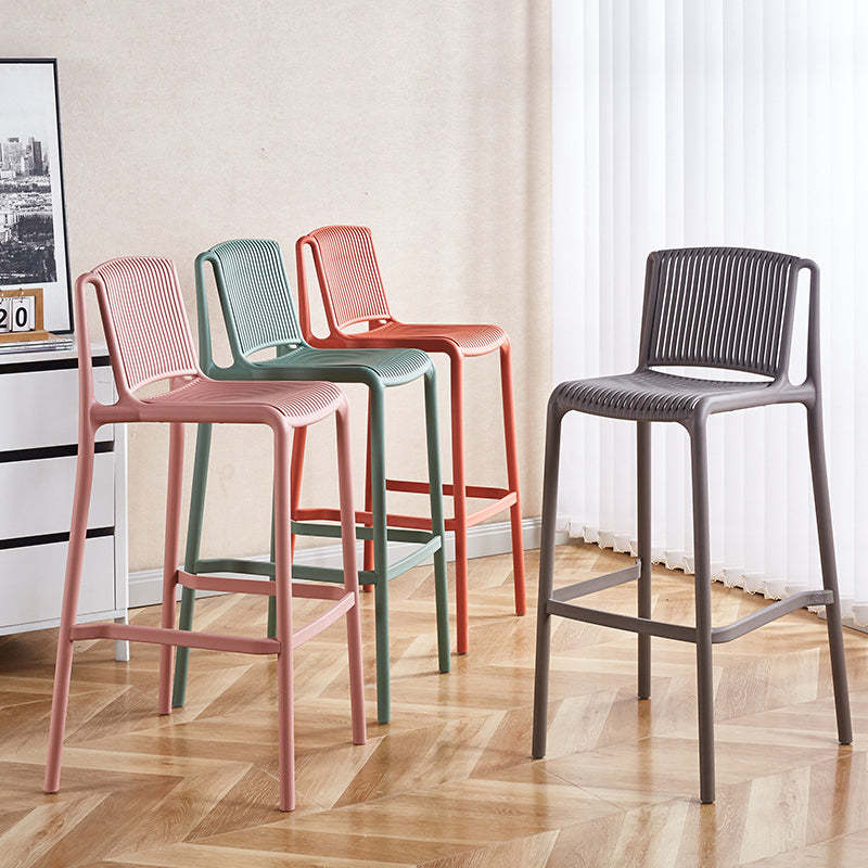 Minimalist Plastic Bar Stool with Backrest — Pink