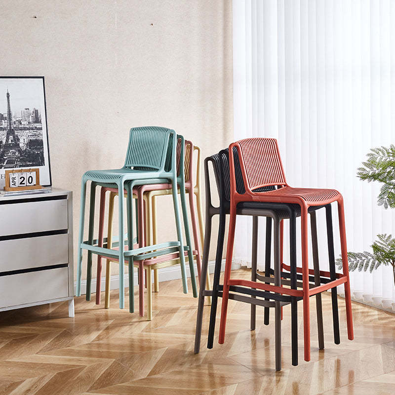 Minimalist Plastic Bar Stool with Backrest — Brown