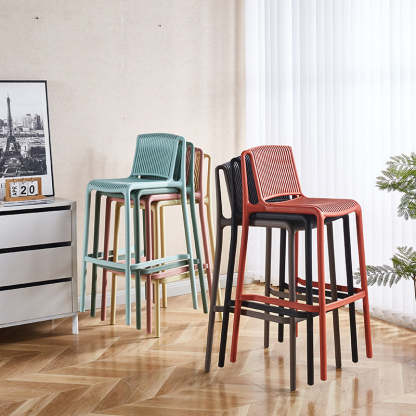 Minimalist Plastic Bar Stool with Backrest — Brown