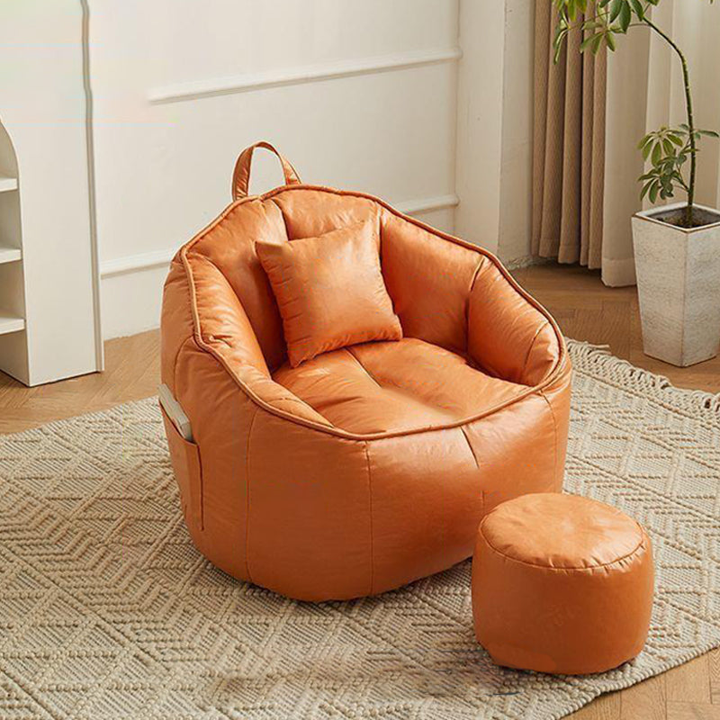 Scandinavian Round Leathaire Accent Chair — Dark Gray