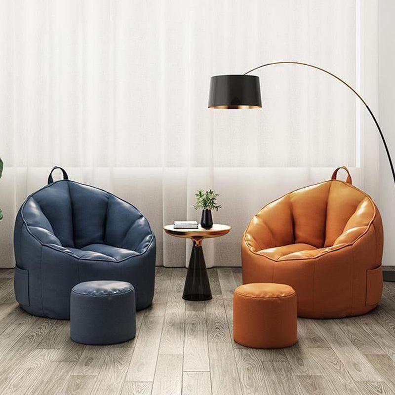 Scandinavian Round Leathaire Accent Chair — Orange