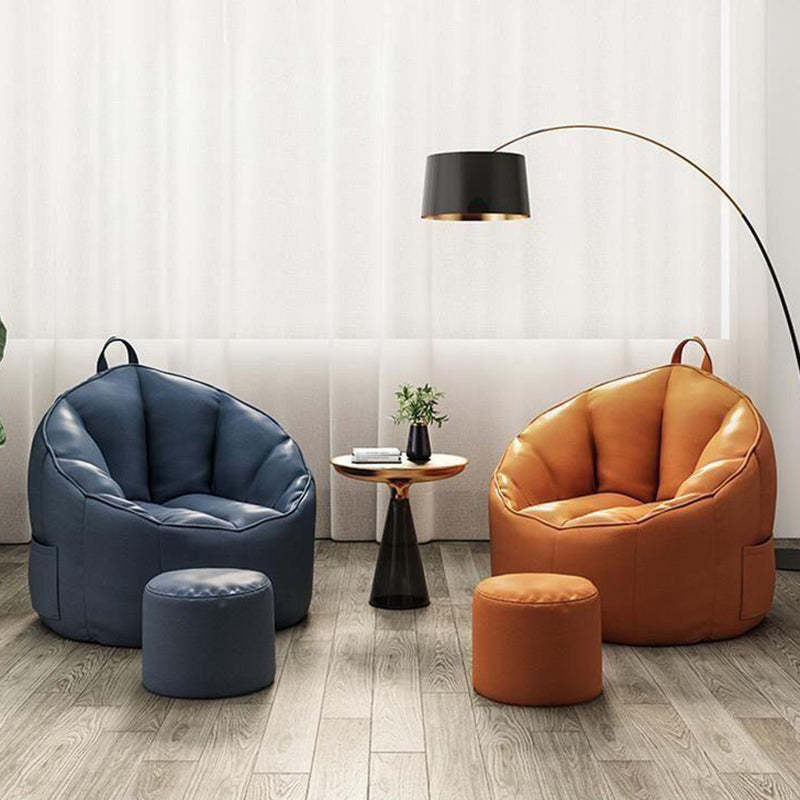 Scandinavian Round Leathaire Accent Chair — Orange