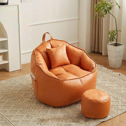 Scandinavian Round Leathaire Accent Chair