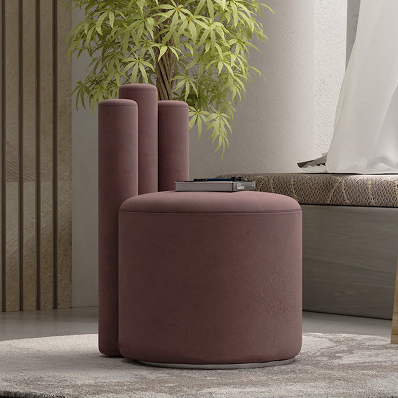 Modern Cylinder Wood Velvet Vanity Stool