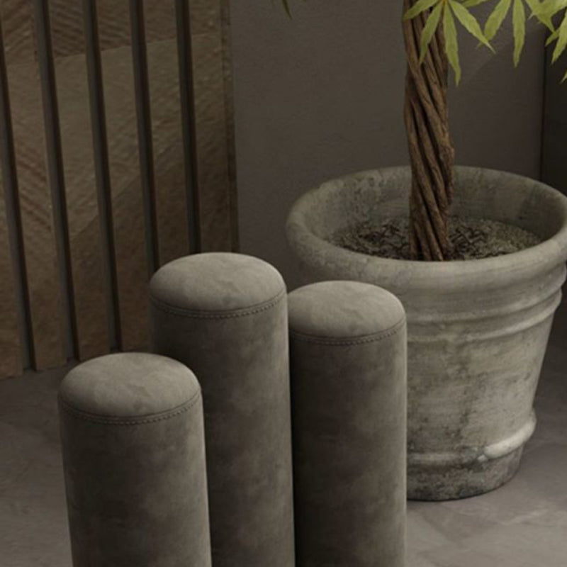 Modern Cylinder Wood Velvet Vanity Stool — Yellow