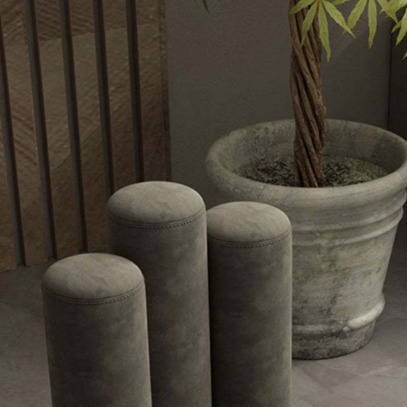 Modern Cylinder Wood Velvet Vanity Stool — Yellow