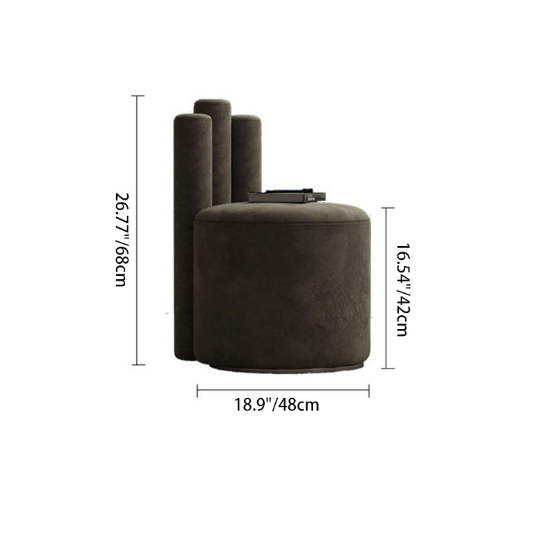 Modern Cylinder Wood Velvet Vanity Stool — Khaki