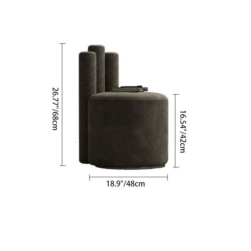 Modern Cylinder Wood Velvet Vanity Stool — Khaki