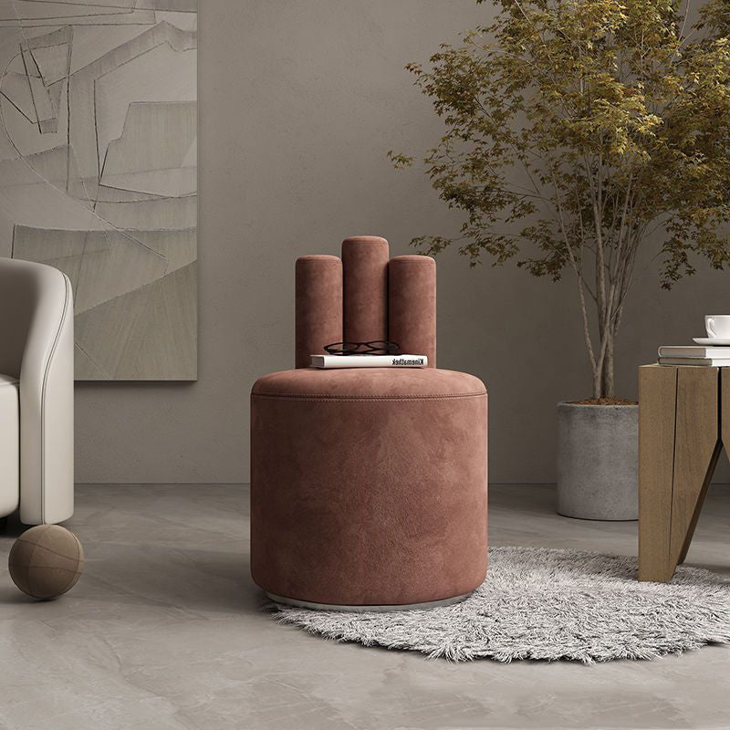 Modern Cylinder Wood Velvet Vanity Stool