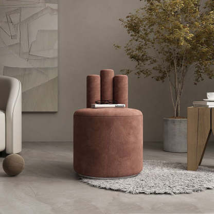 Modern Cylinder Wood Velvet Vanity Stool