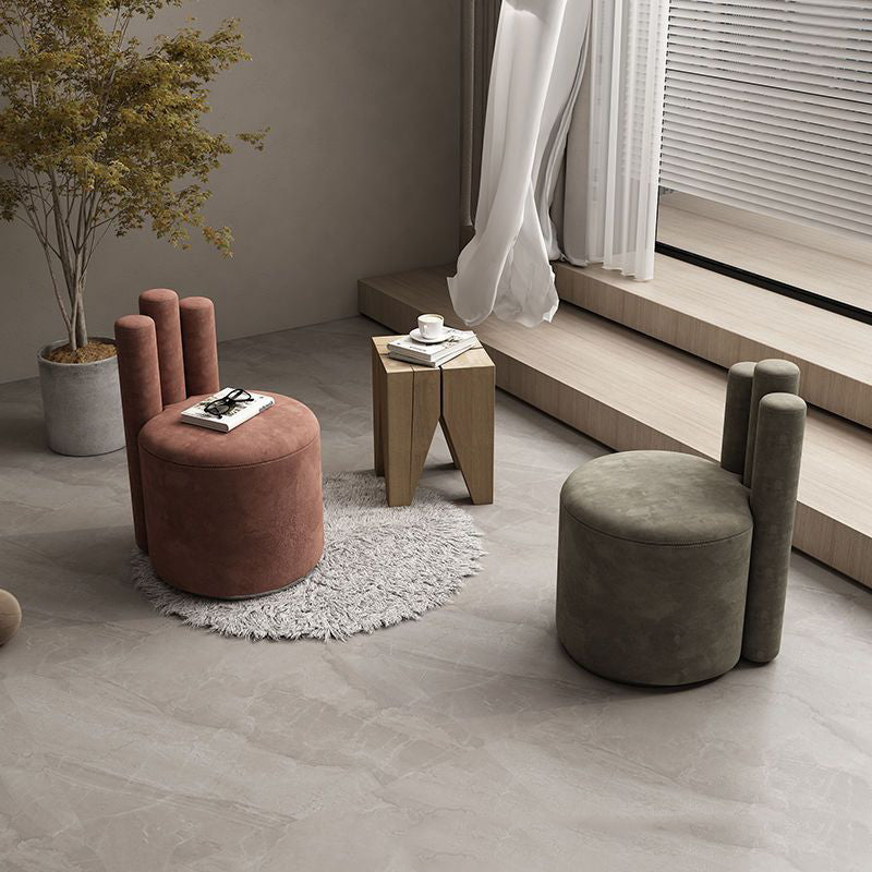Modern Cylinder Wood Velvet Vanity Stool