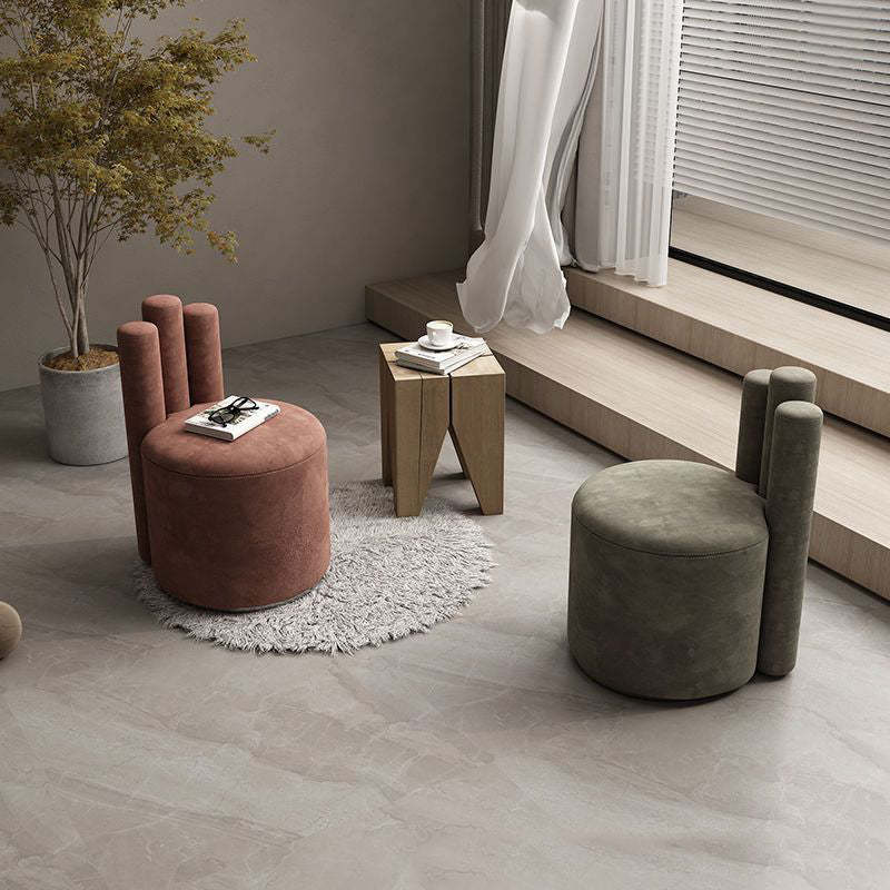 Modern Cylinder Wood Velvet Vanity Stool