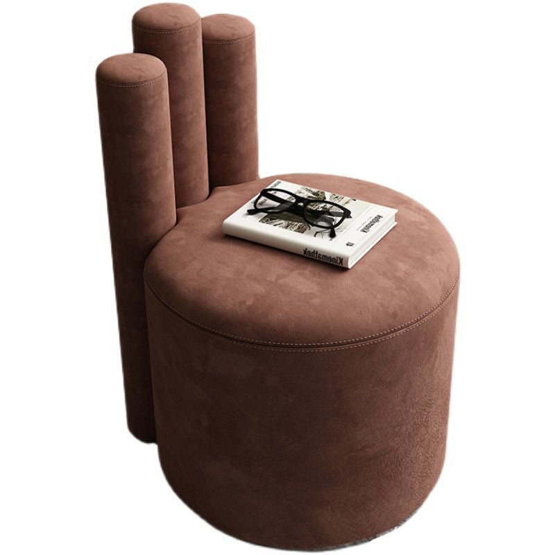 Modern Cylinder Wood Velvet Vanity Stool