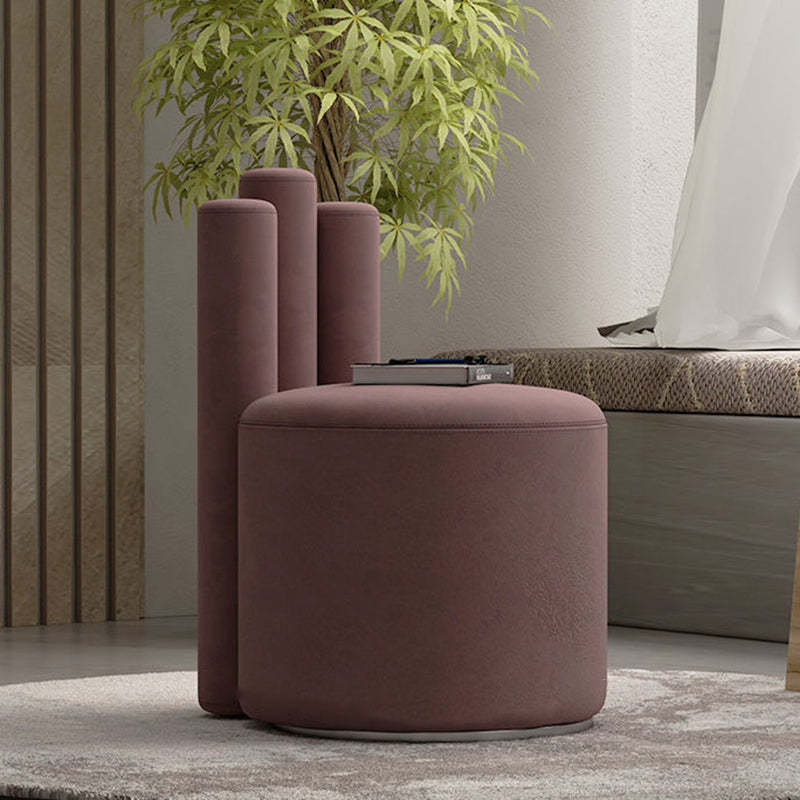 Modern Cylinder Wood Velvet Vanity Stool — Gray