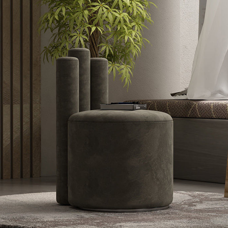 Modern Cylinder Wood Velvet Vanity Stool — Dark Pink