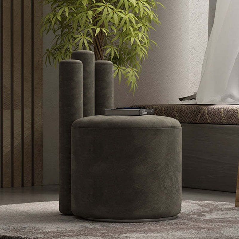 Modern Cylinder Wood Velvet Vanity Stool — Dark Pink