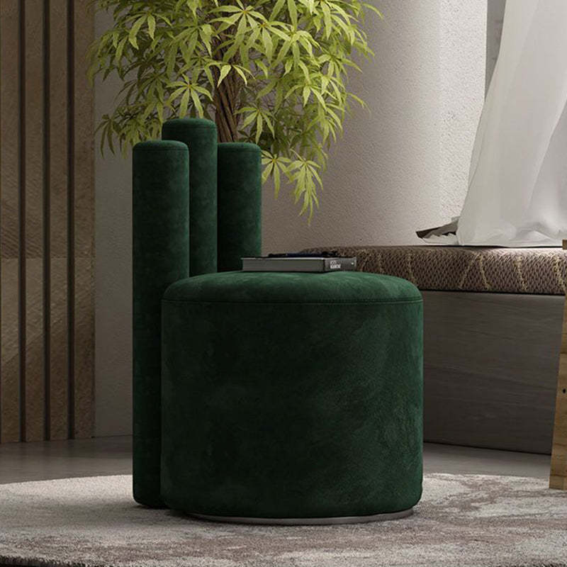 Modern Cylinder Wood Velvet Vanity Stool — Dark Green