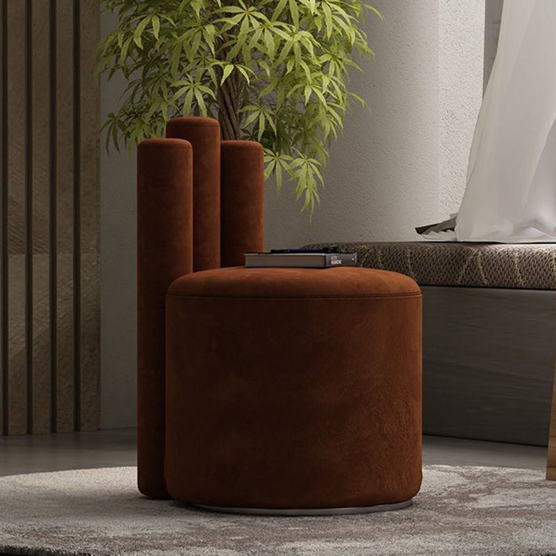 Modern Cylinder Wood Velvet Vanity Stool