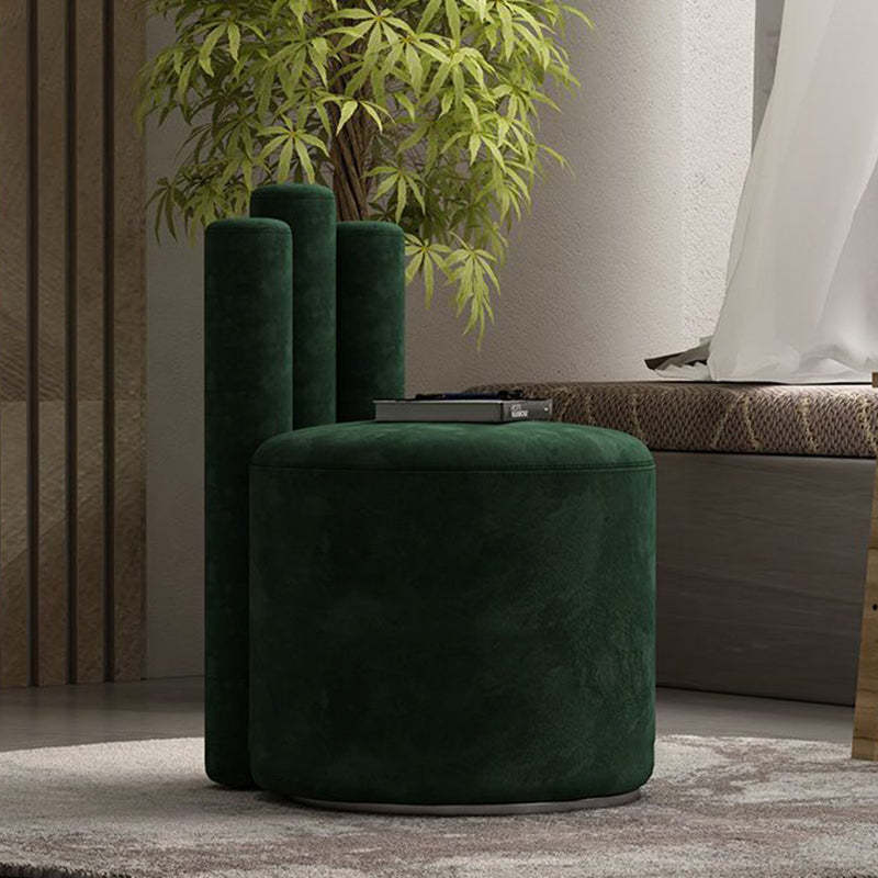 Modern Cylinder Wood Velvet Vanity Stool