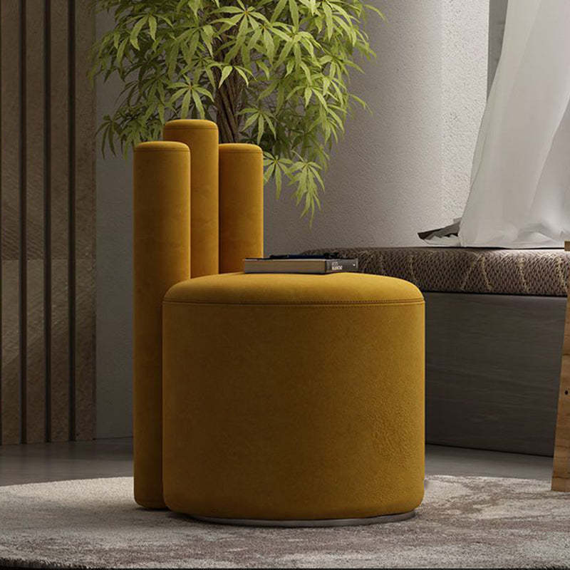 Modern Cylinder Wood Velvet Vanity Stool