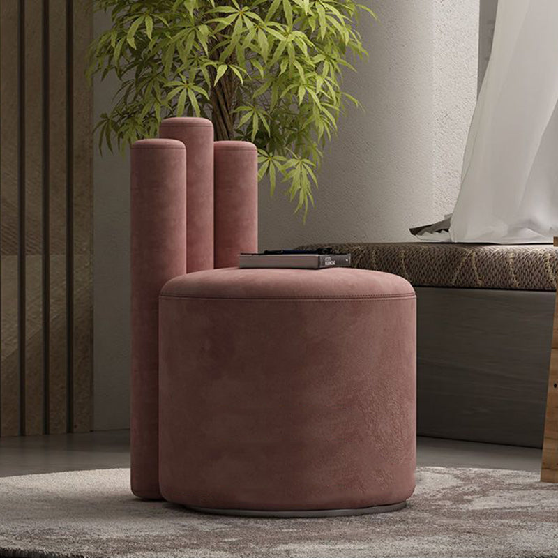 Modern Cylinder Wood Velvet Vanity Stool