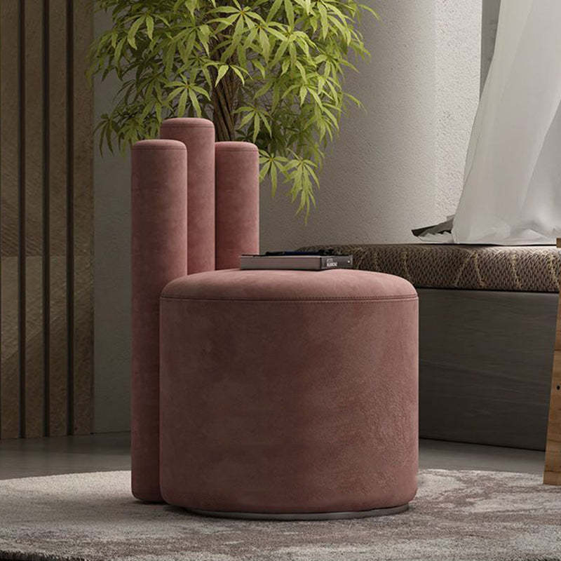 Modern Cylinder Wood Velvet Vanity Stool