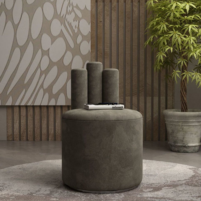 Modern Cylinder Wood Velvet Vanity Stool
