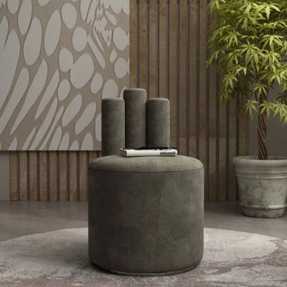 Modern Cylinder Wood Velvet Vanity Stool